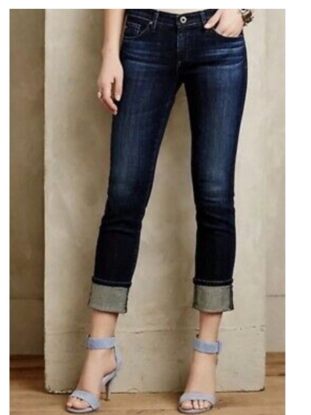 AG Adriano Goldschmied The Stevie Cuff Slim Straight Jeans Cuffed Blue Women 30